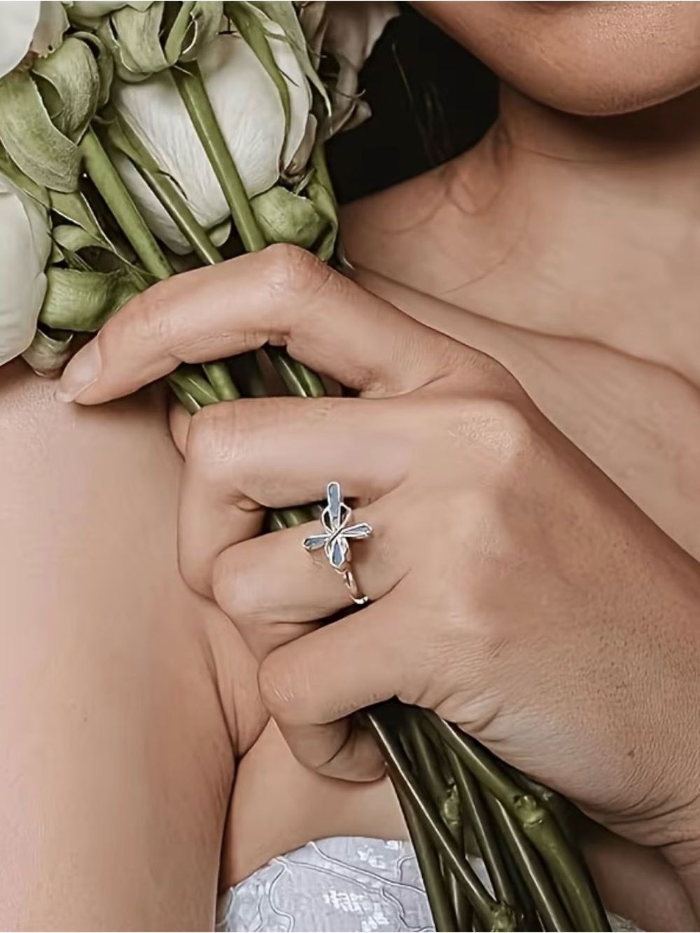 Turquoise Cross Silver Ring - Women's Fashion Jewelry - Picture 2 of 4